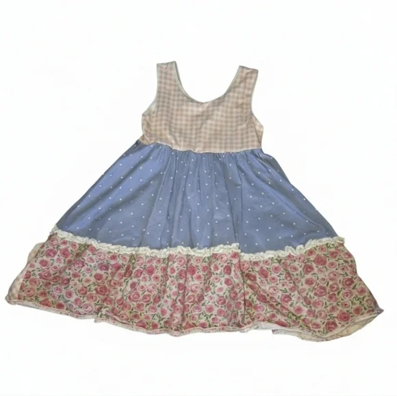 Sweet Honey Sleeveless Dress V Back Floral Polka Dots Circle 10Y - Picture 2 of 7